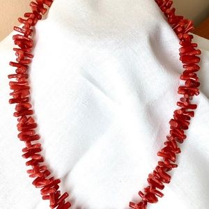 🎁🪸VTG  Natural Red Branch Coral St. Silver Filigree Bead & Clasp 16” Necklace
